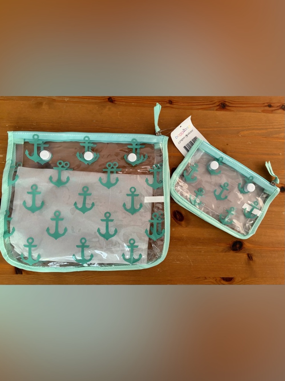Bogg Bag NWT Clear Anchor Cosmetic Pouch Set - Mint Anchors